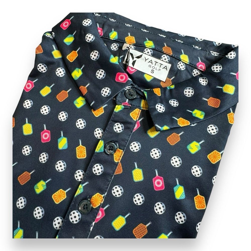 Yatta Golf Mens Performance Polo S Blue Paddles Pickle Ball Active Casual Fun